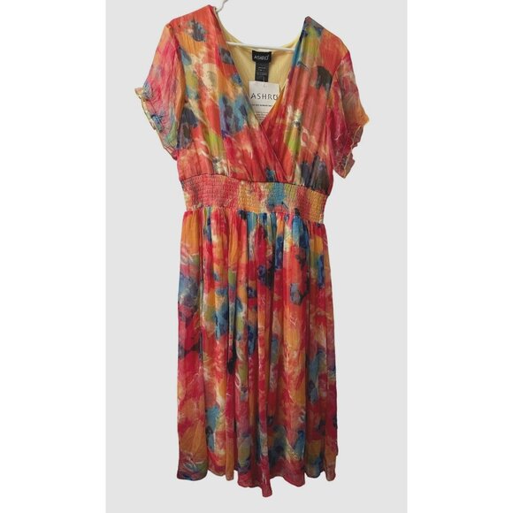 Astro Size 1X  Midi Elastic Waist Women's Multi Color Tie Die Dress - Picture 5 of 5